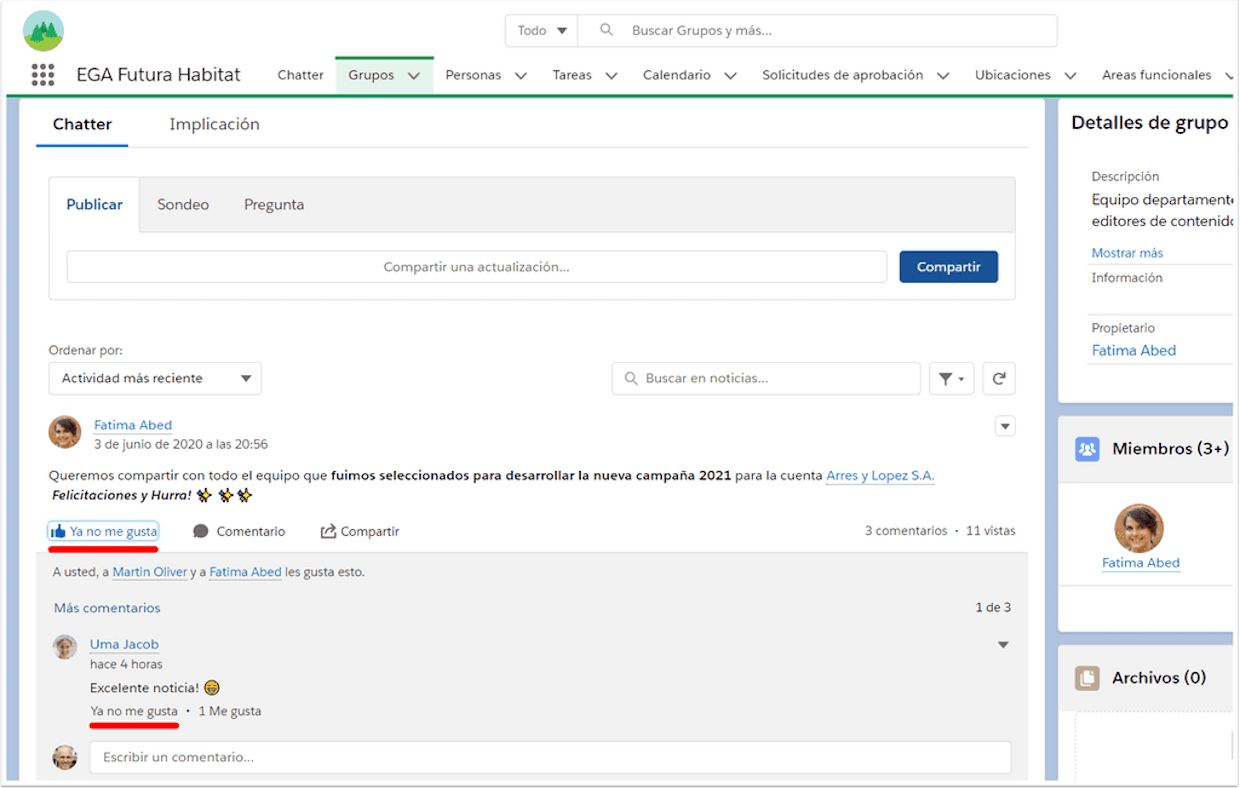 Para que sirve el Me gusta de las publicaciones de Chatter? Cual es su verdadera funcionalidad?