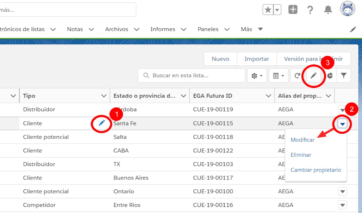Cómo puedo modificar un registro directamente desde una vista de lista?