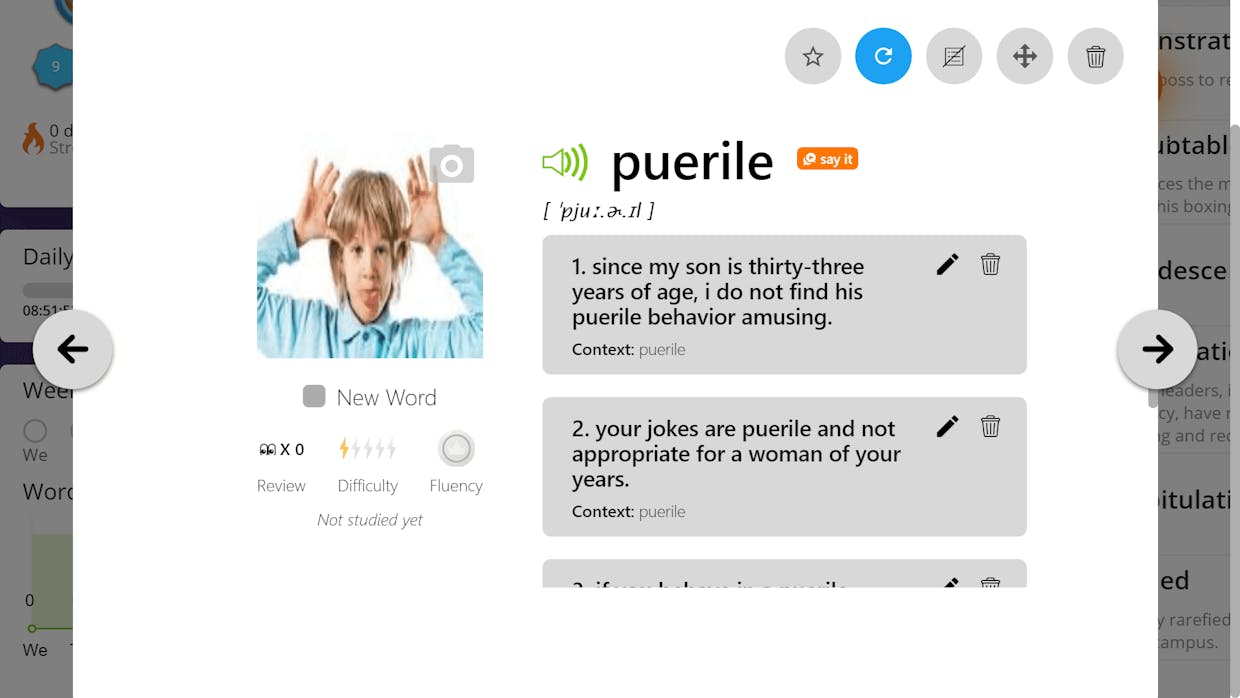listen to pronunciation of the word puerile, it differs completely from ejoy Reader apps correct pronunciation.