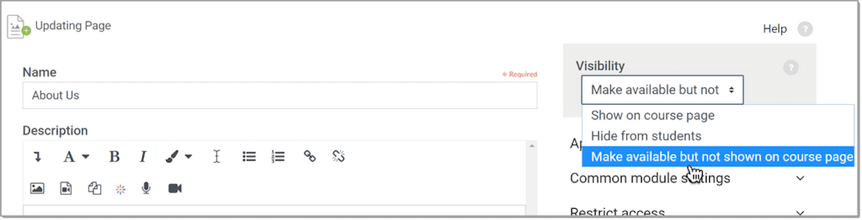 Setting a Page resource to Stealth mode.