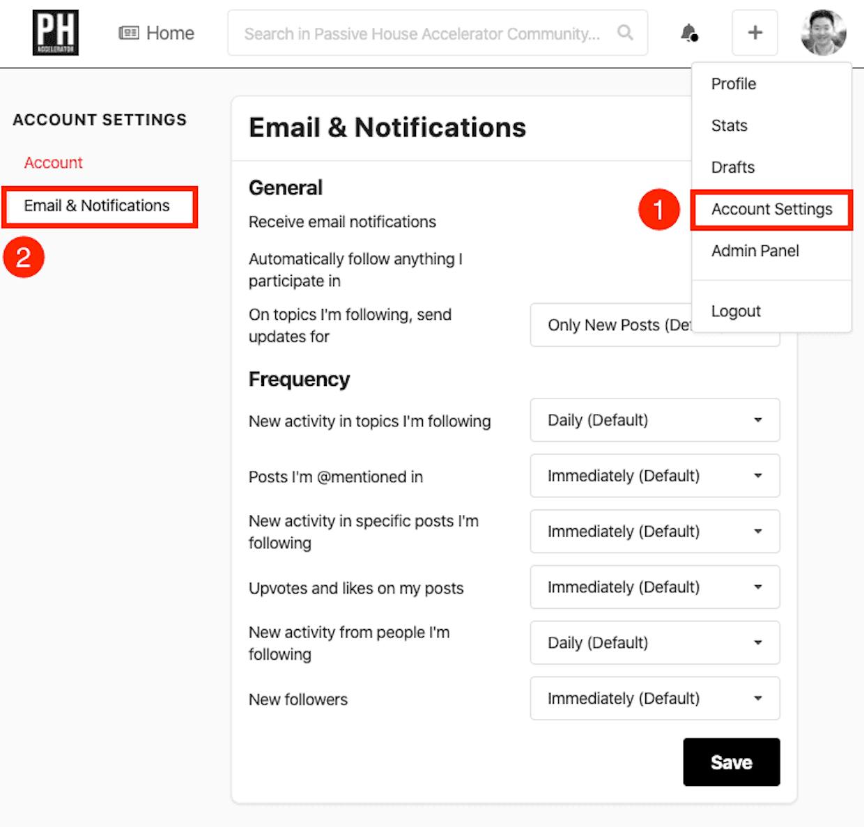 How do I manage the frequency of email notifications I receive?