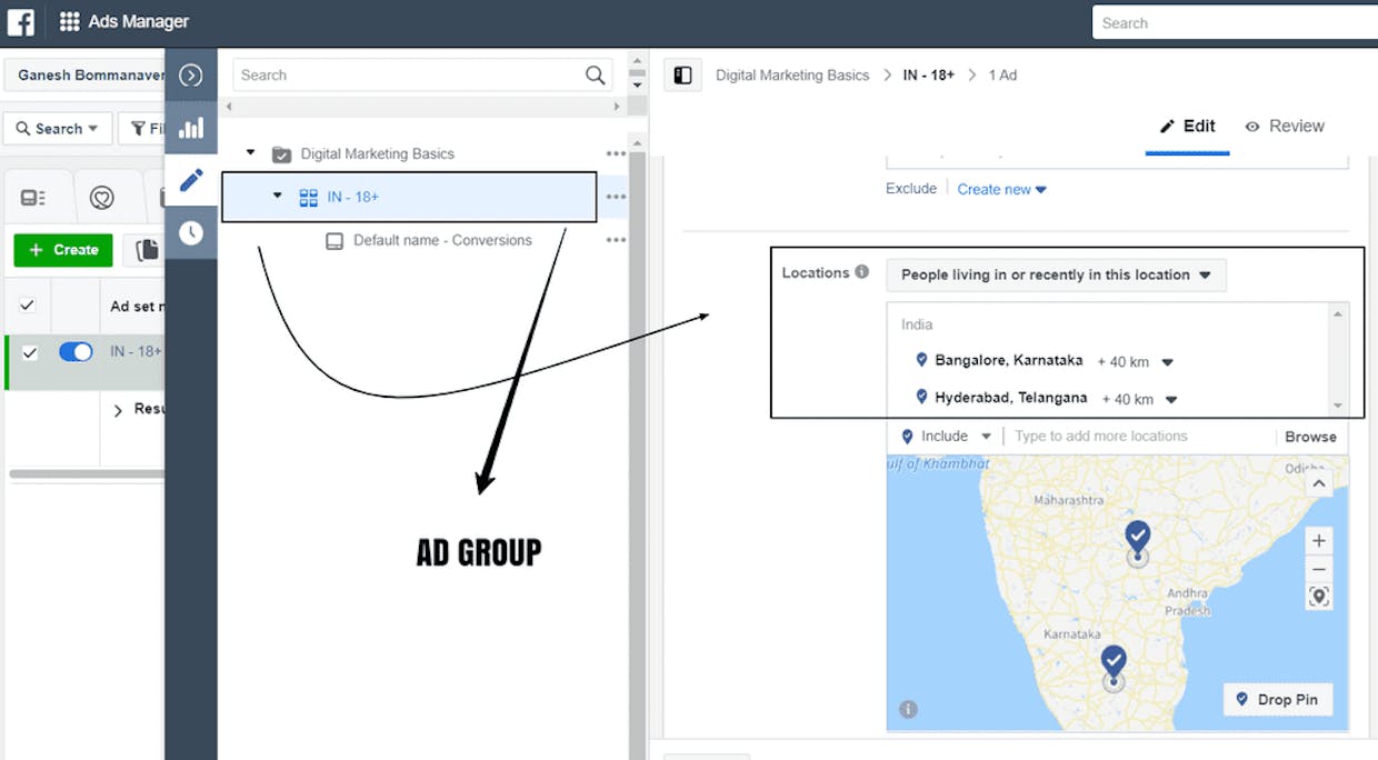 I need to set up locstion in facebook ad. How to do it