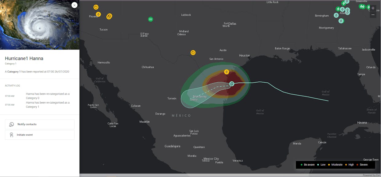 Hurricane Hanna makes landfall in Texas - Image from CQ Threat Module (BETA)