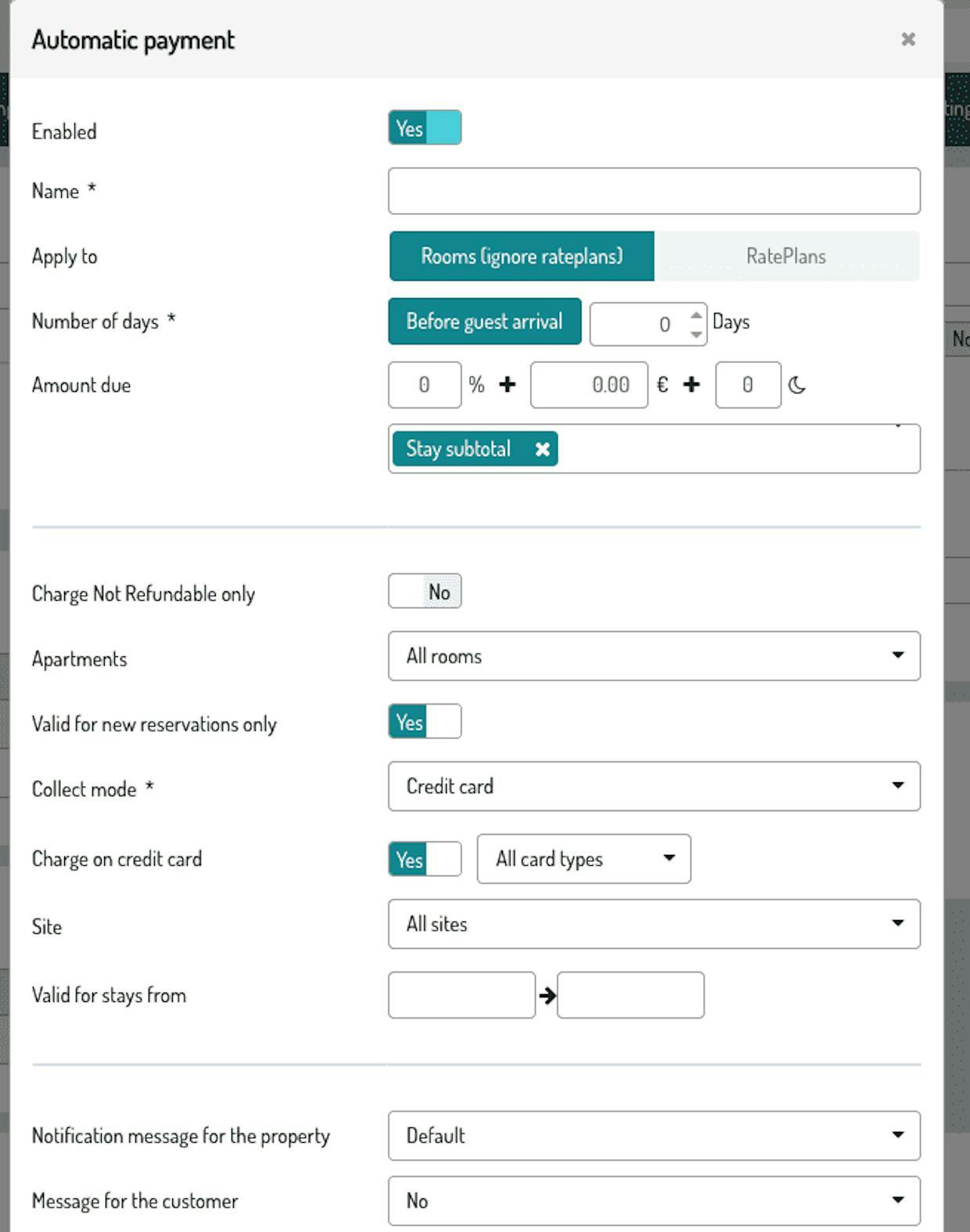ho bisogno di impostare gli incassi automatici per tutte le prenotazioni che ricevo con tariffa standard lo stesso giorno del check in e per le prenotazioni che ricevo con tariffa non rimborsabili incasso immediatamente al momento della prenotazione