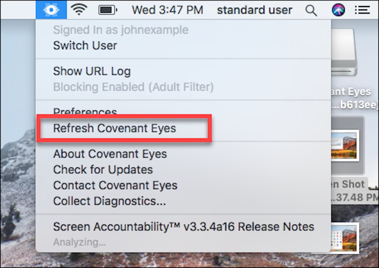 How do I refresh Covenant Eyes on my Mac?
